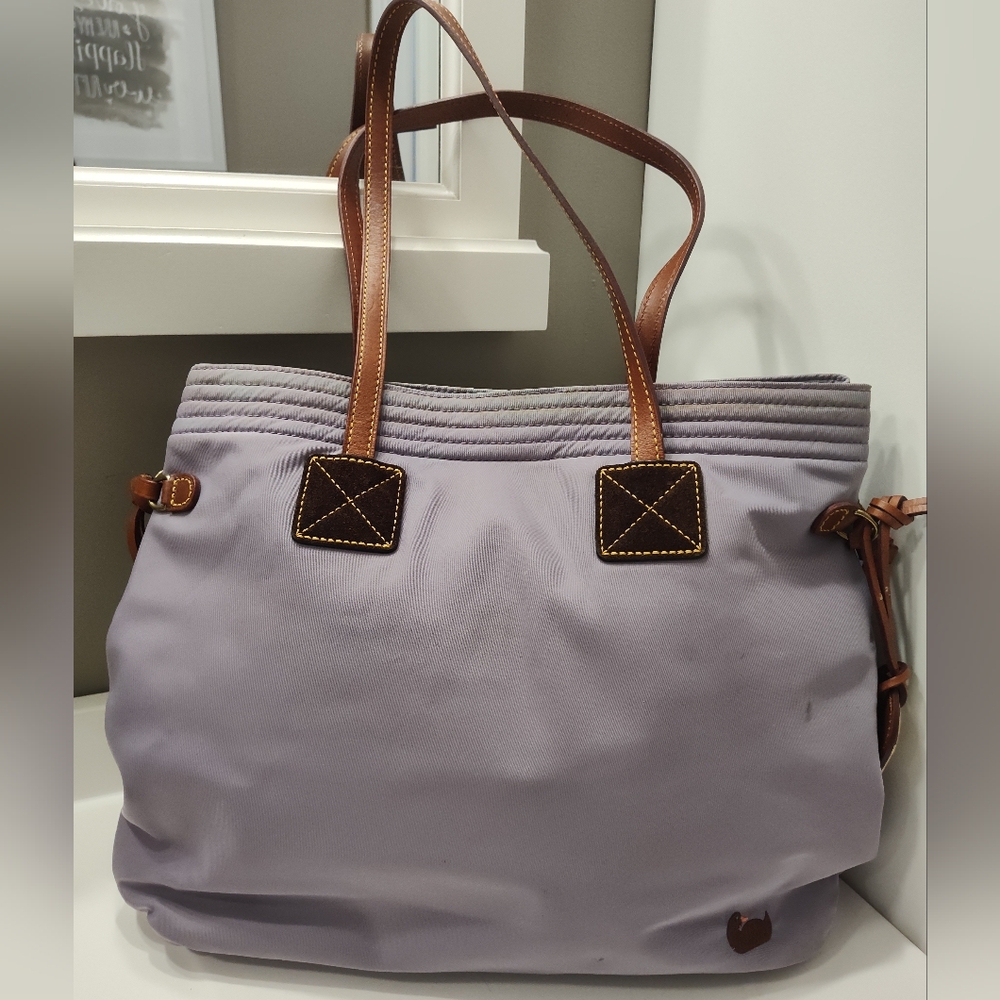 Dooney & Bourke Lavender Nylon Tote with Brown Leather Trim and Straps - Picture 2 of 16